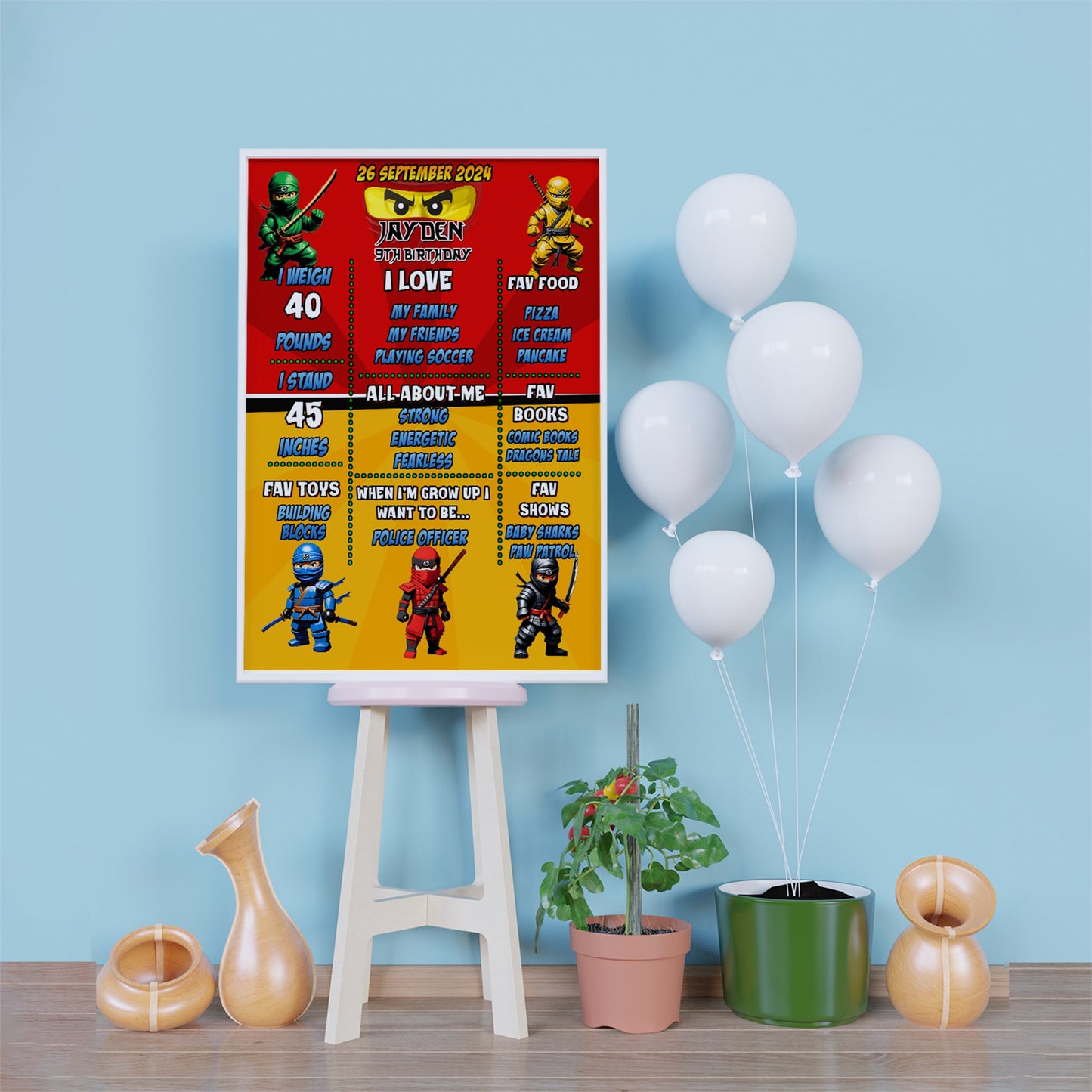 Ninjago Birthday Decorations, Lego Ninja Party Supplies, Ninja Themed, Ninja Lego Digital Template, Editable Ninja Figure Image SVG PNG