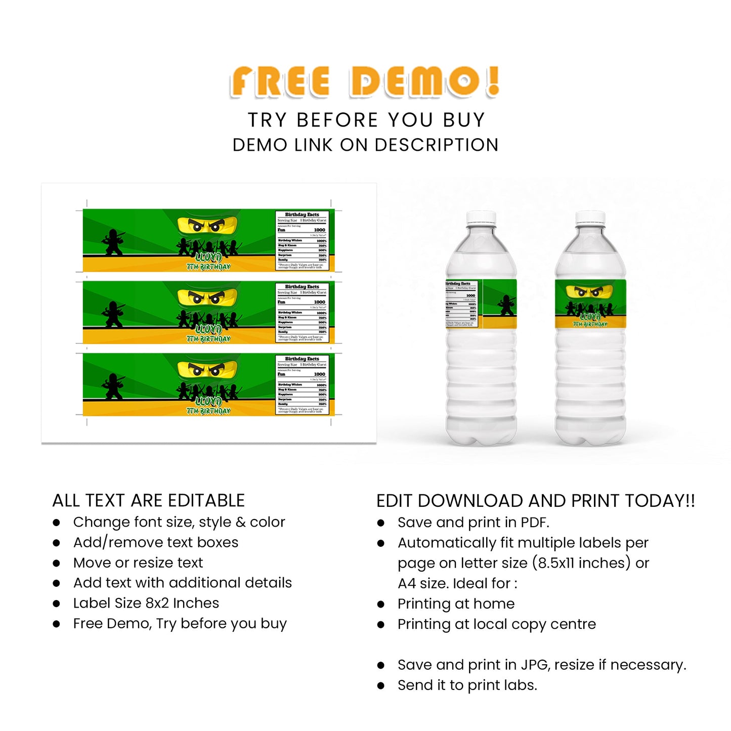 Hydrate in Style with Our Ninjago Water Bottle Label - Ideal for Themed Parties