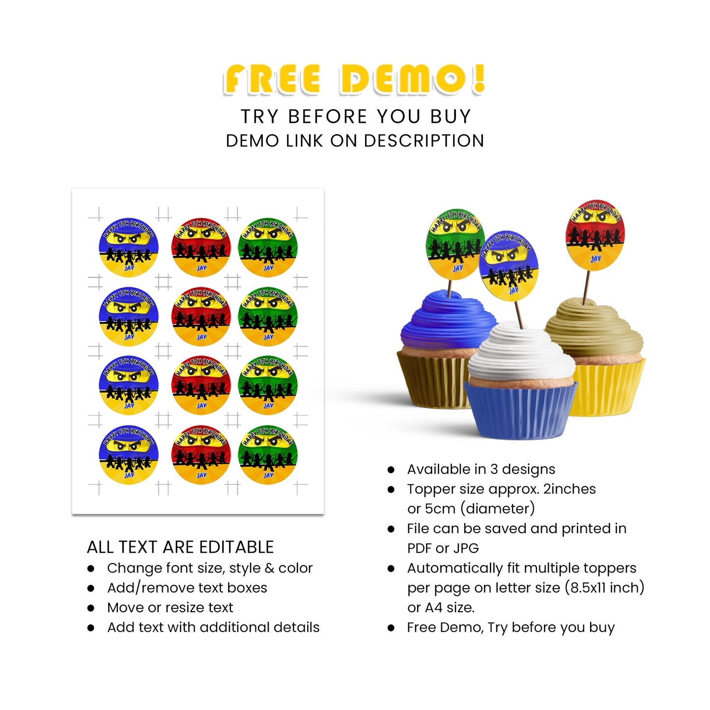 Make Your Cupcakes Stand Out with Our Ninjago Personalized Cupcakes Toppers - Ideal for Parties