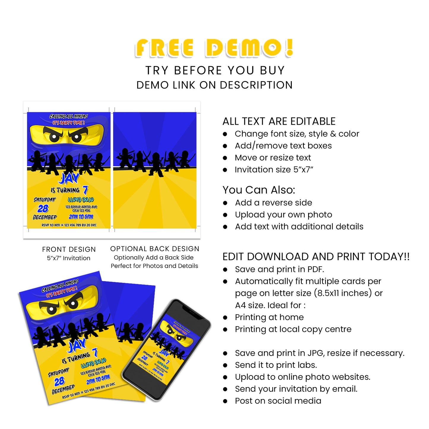 Invite Your Guests in Style with Our Ninjago Personalized Birthday Card Invitations