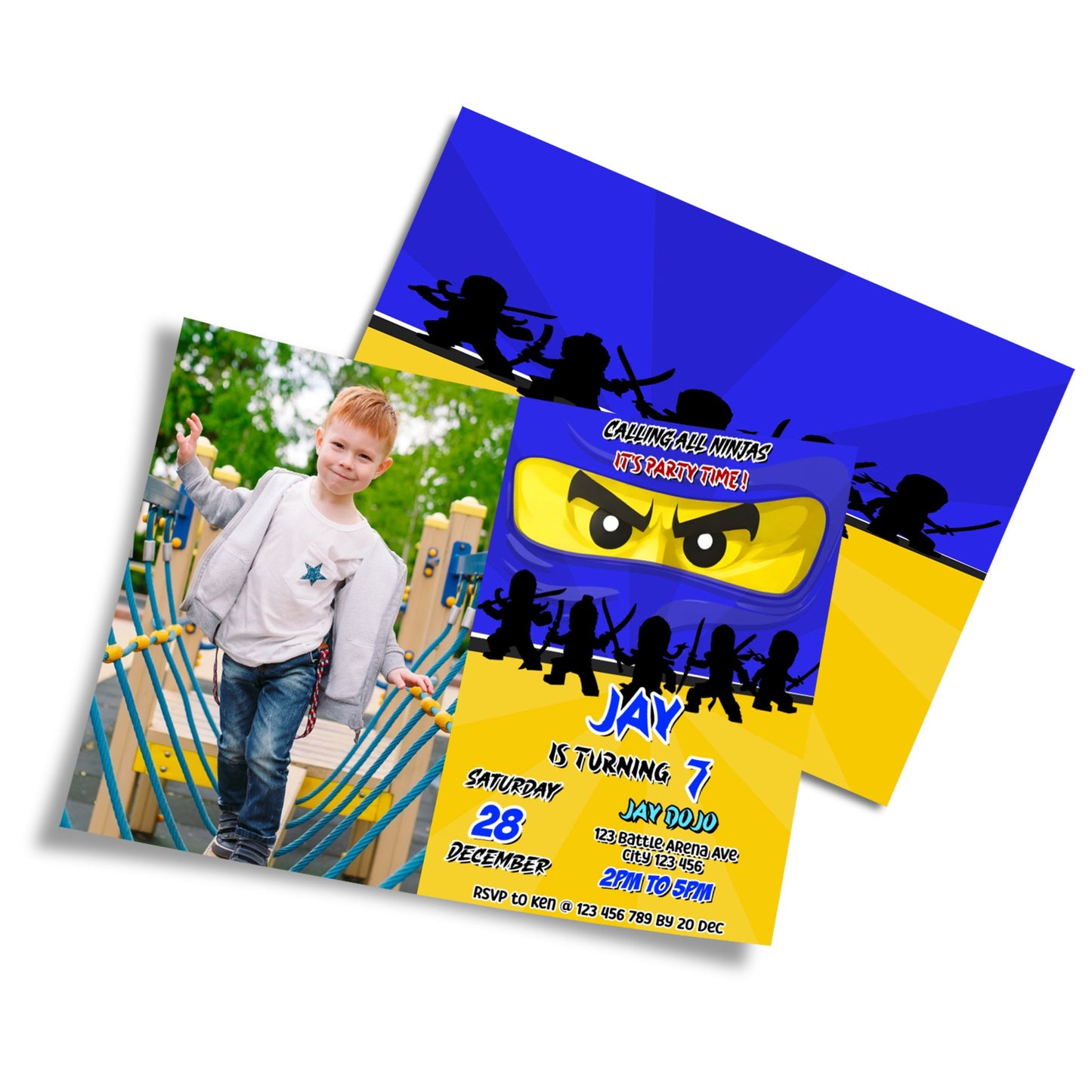 Personalized Ninjago photo card invitations