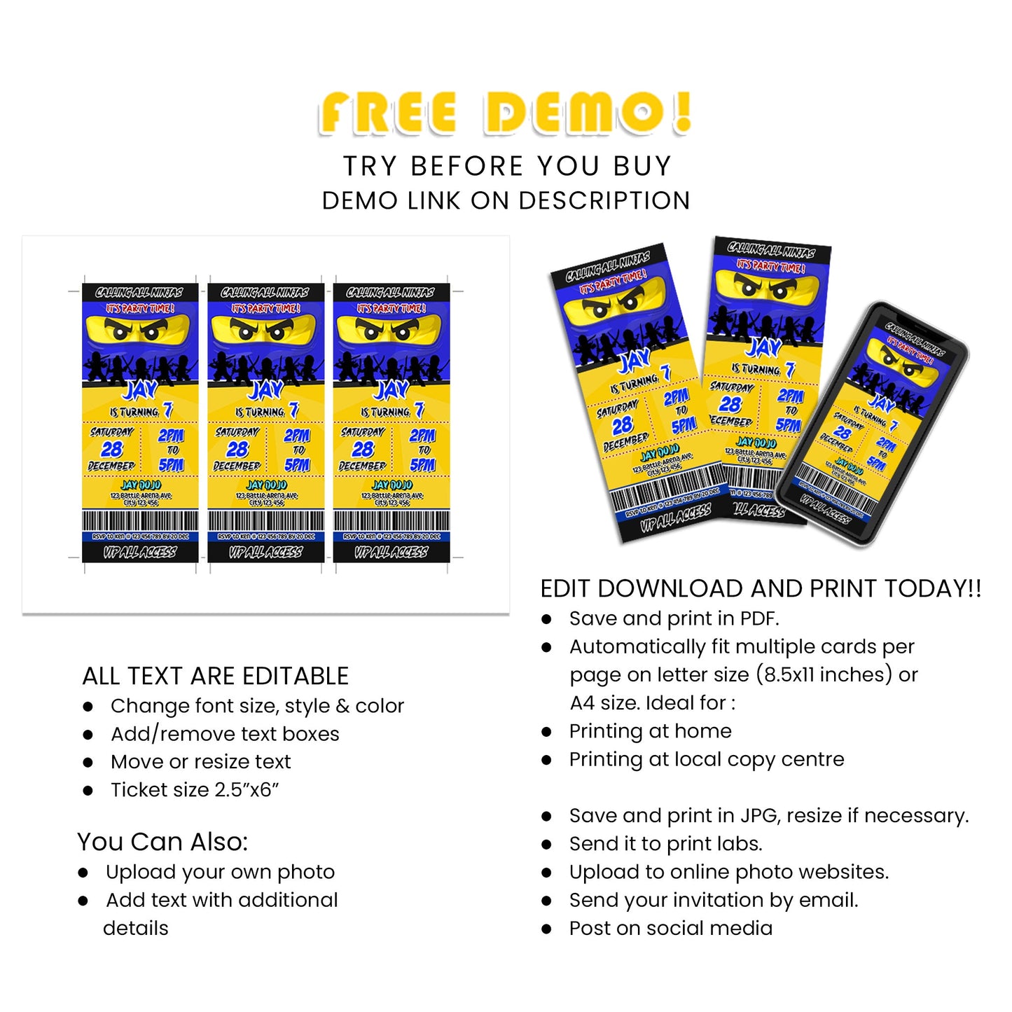 Impress Your Guests with Our Unique Ninjago Personalized Birthday Ticket Invitations