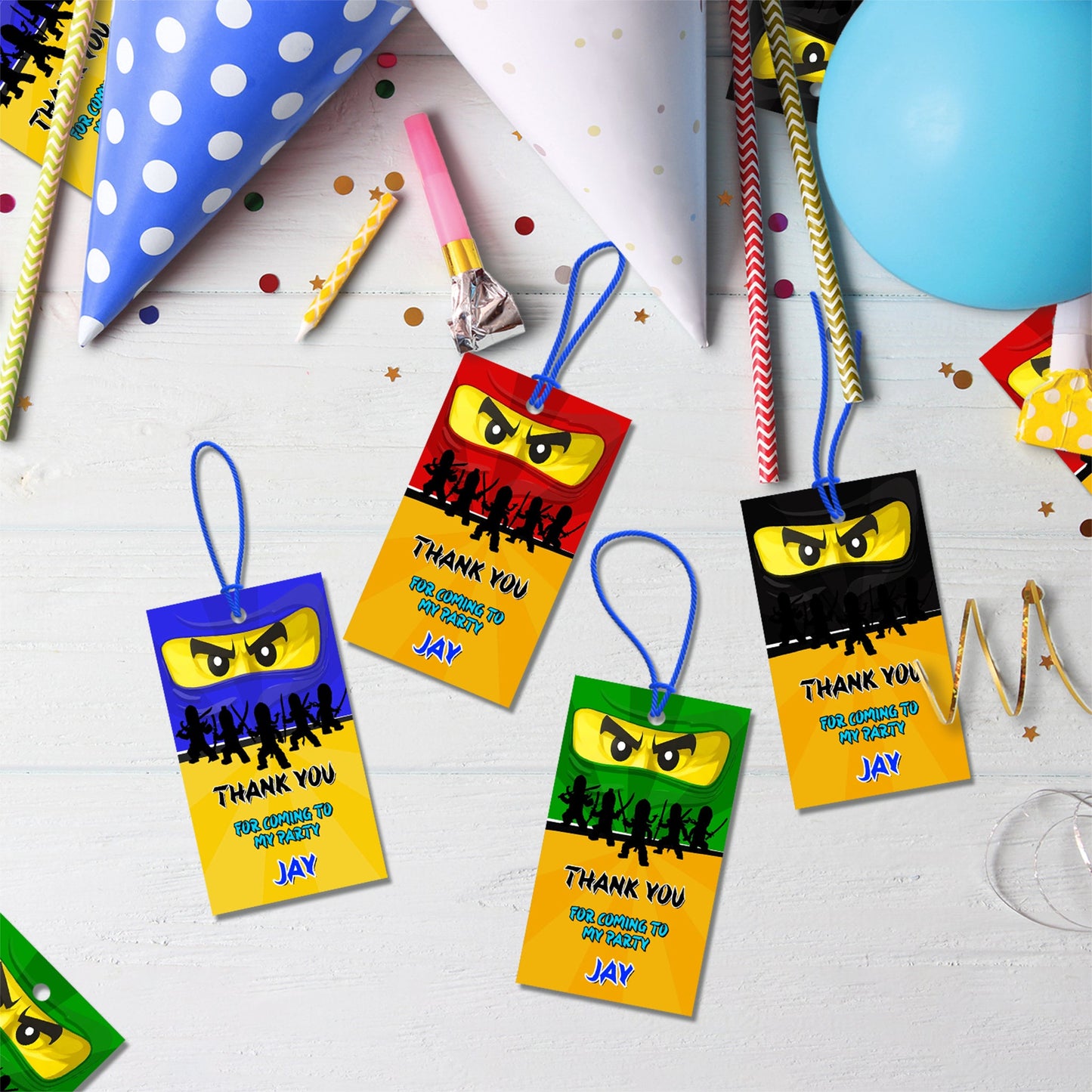 Ninjago Birthday Decorations, Lego Ninja Party Supplies, Ninjago Blue Themed, Ninja Lego Digital Template, Editable Ninjago Image SVG PNG