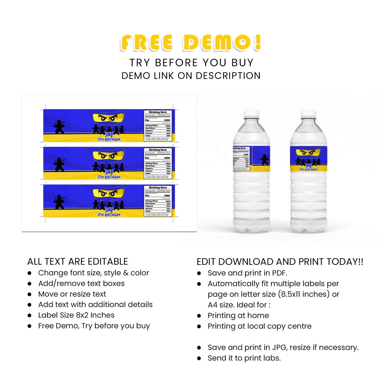 Hydrate in Style with Our Ninjago Water Bottle Label - Ideal for Themed Parties