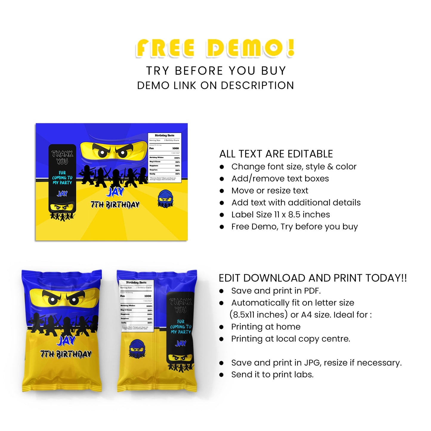 Add a Fun Twist to Your Party with Our Ninjago Chips Bag Label