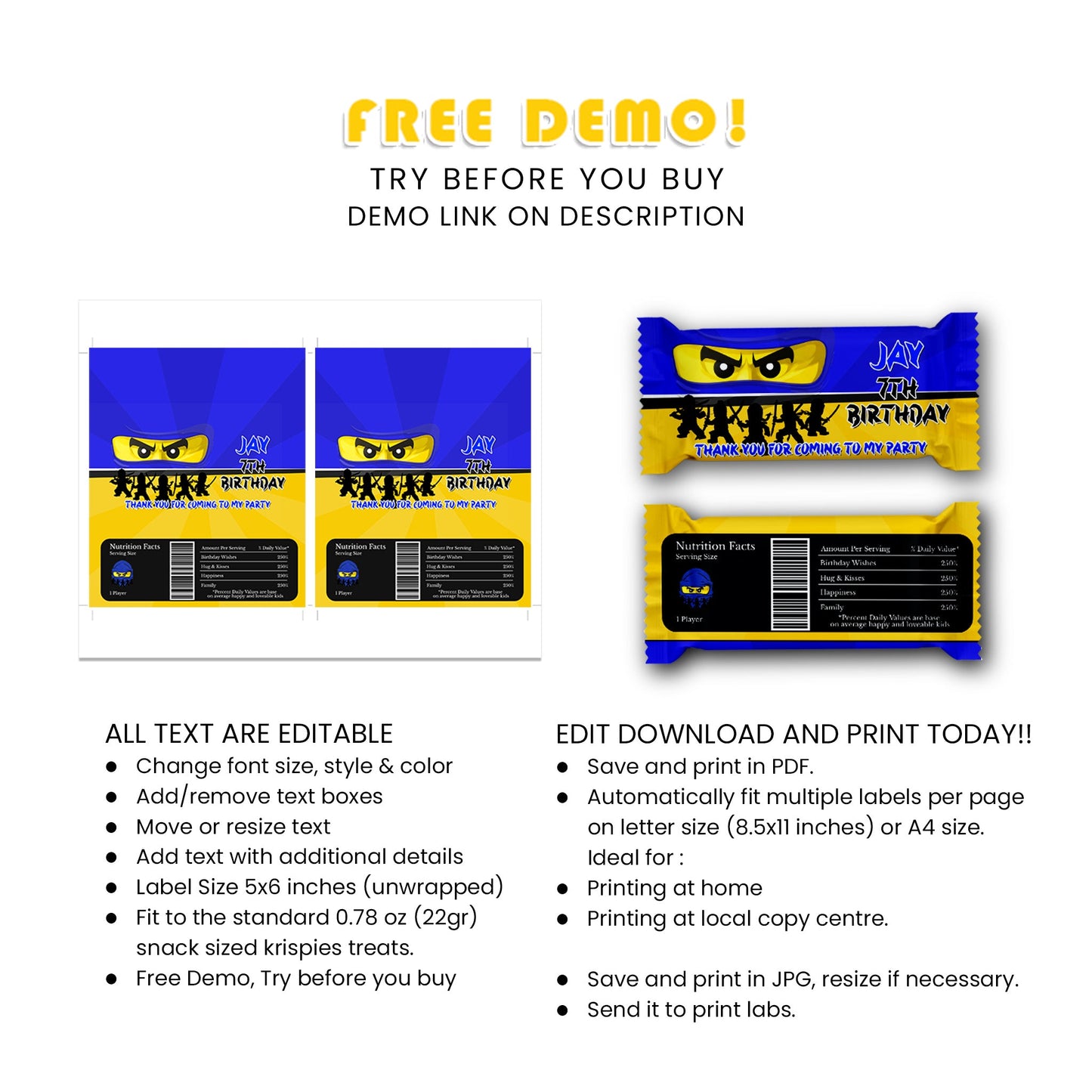 Sweeten Your Party with Our Ninjago Rice Krispies Treats Label & Candy Bar Label