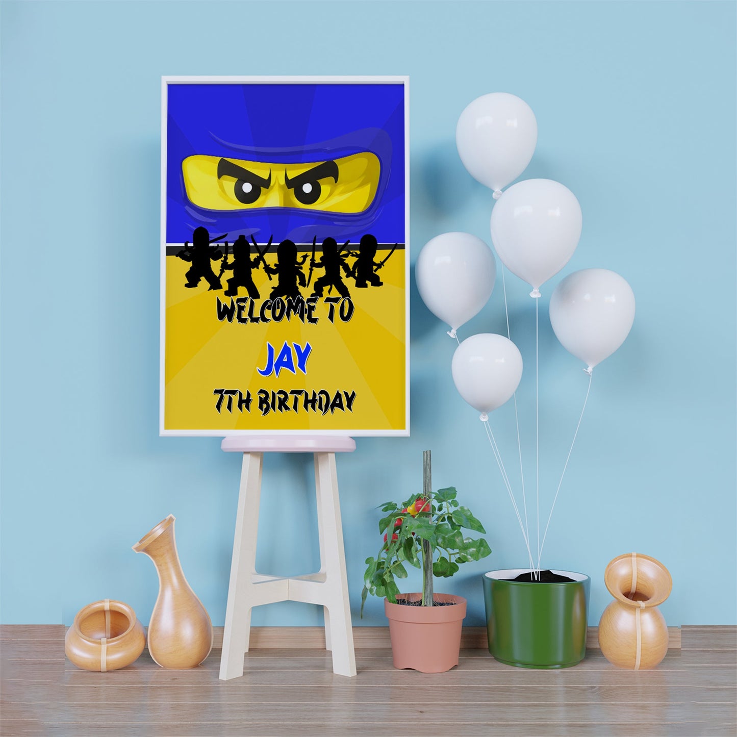 Ninjago Birthday Decorations, Lego Ninja Party Supplies, Ninjago Blue Themed, Ninja Lego Digital Template, Editable Ninjago Image SVG PNG