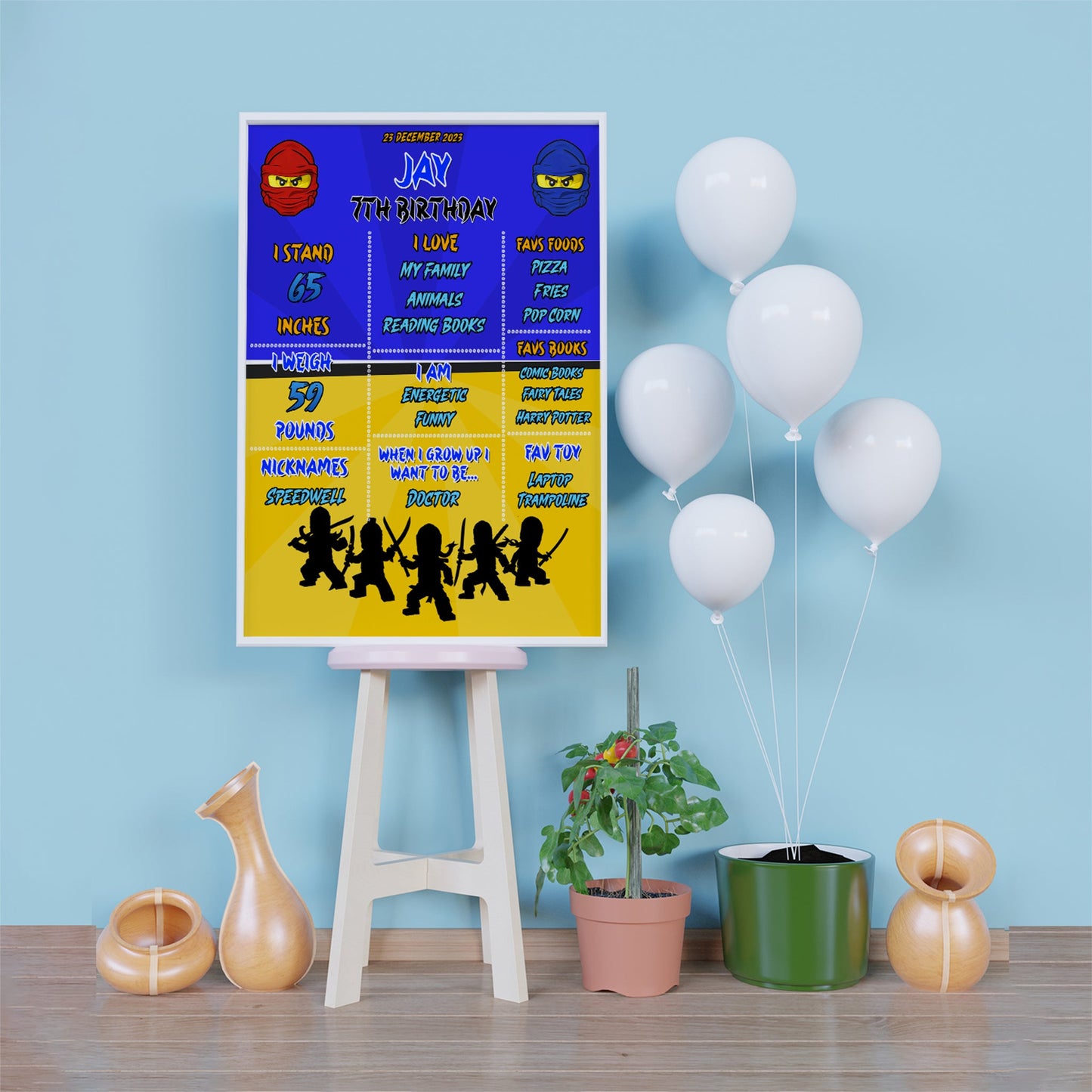 Ninjago Birthday Decorations, Lego Ninja Party Supplies, Ninjago Blue Themed, Ninja Lego Digital Template, Editable Ninjago Image SVG PNG