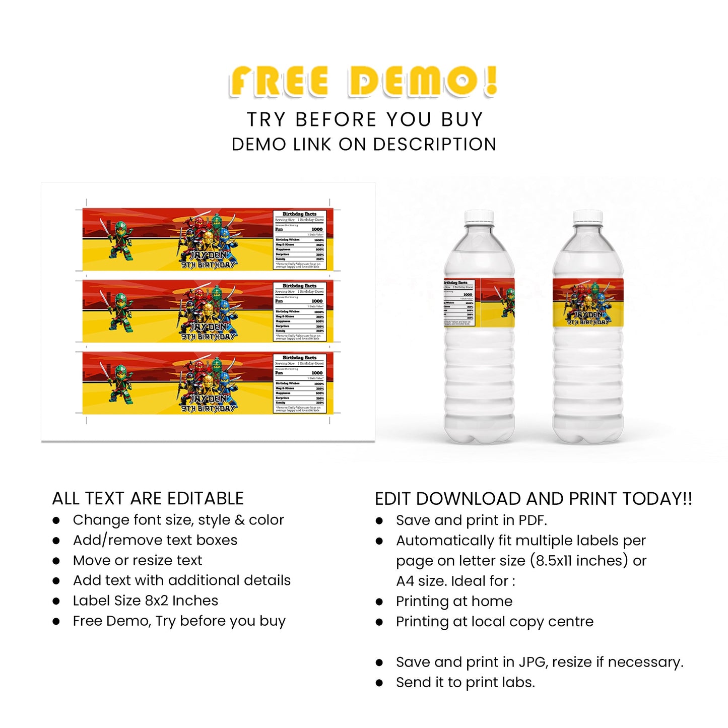 Hydrate in Style with Our Ninjago Water Bottle Label - Ideal for Themed Parties