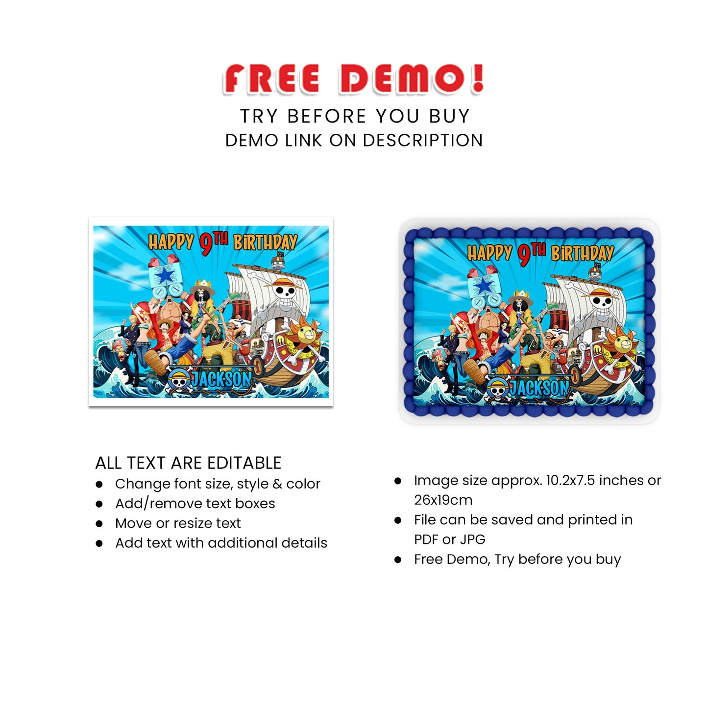 Rectangle Personalized Edible Sheet Cake Images - One Piece - Ideal for Celebrations