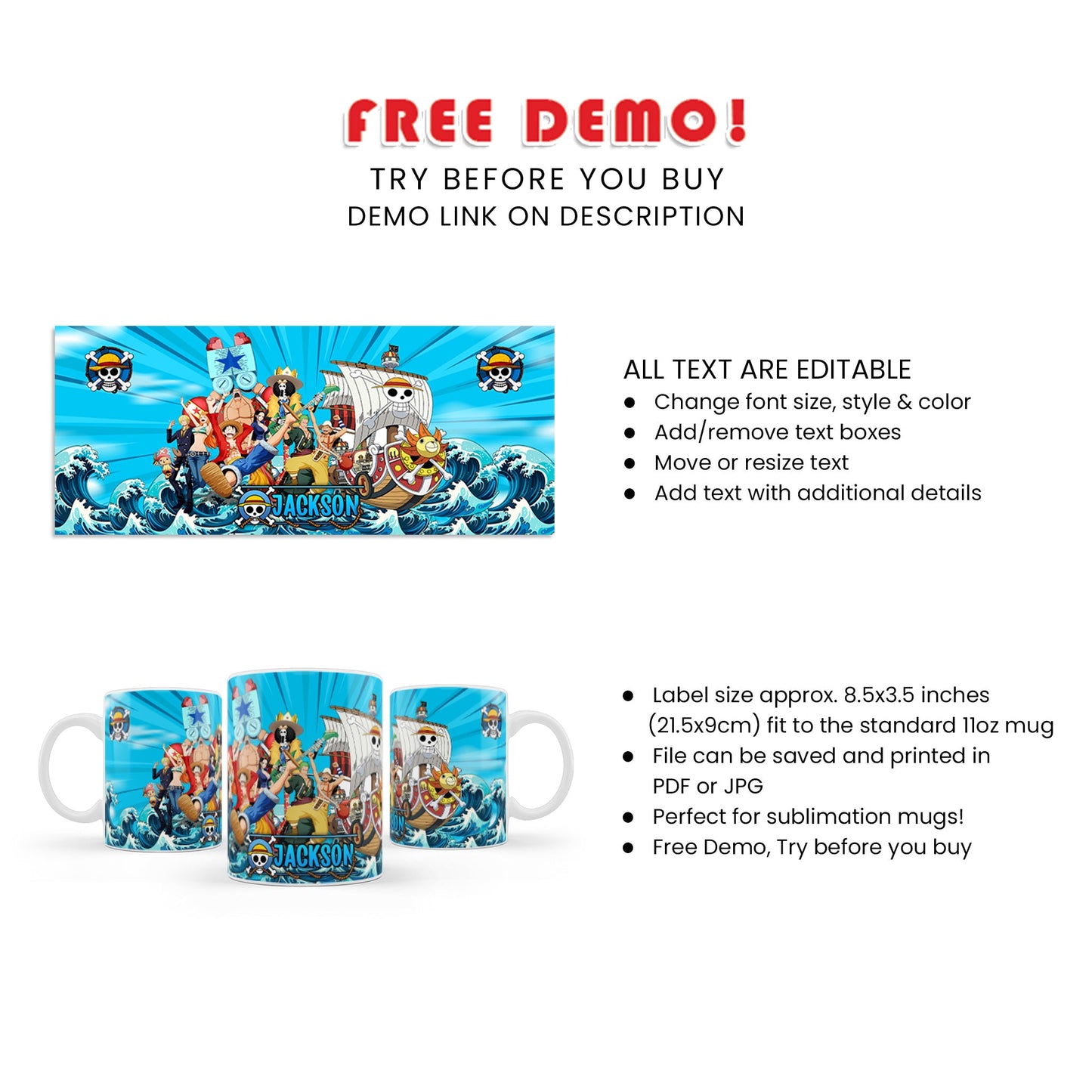 One Piece Sublimation Mug - Enjoy Your Beverage with Your Favorite Manga