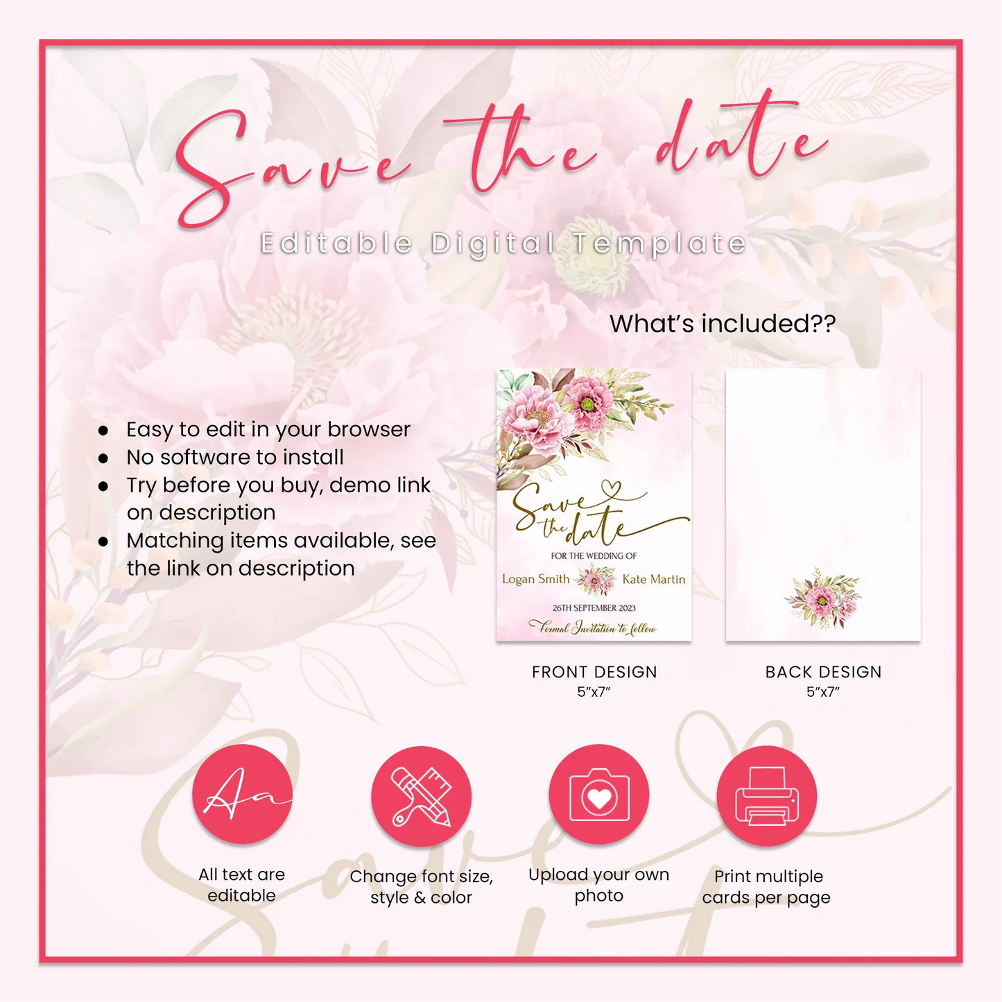 Pink Peony Personalized Save the Date Wedding Event