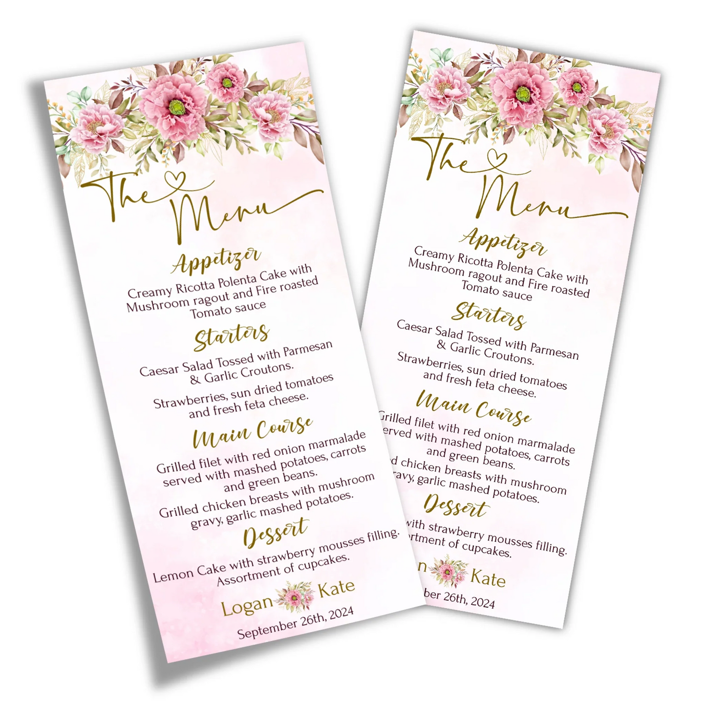 Pink Peony Printable Wedding Menu Card for Elegant Reception Table Settings