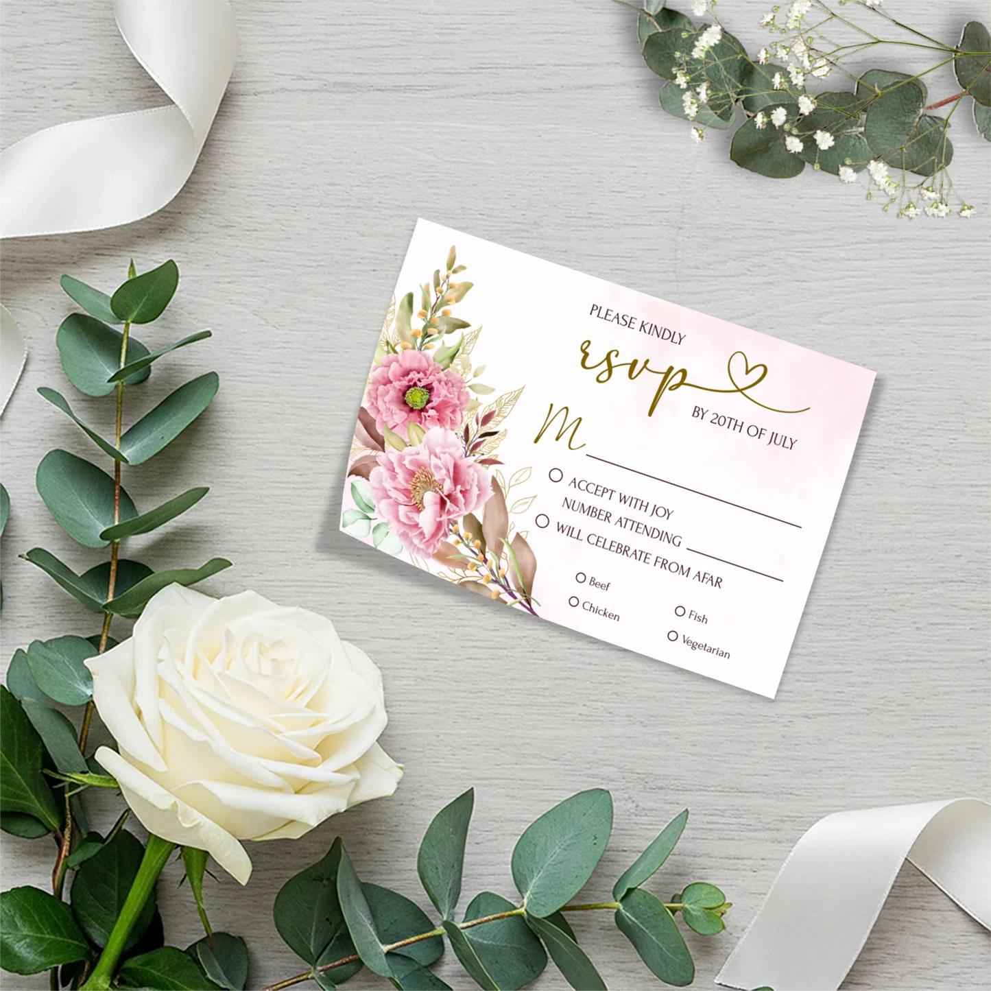 Pink Peony Personalized Wedding Invite Set