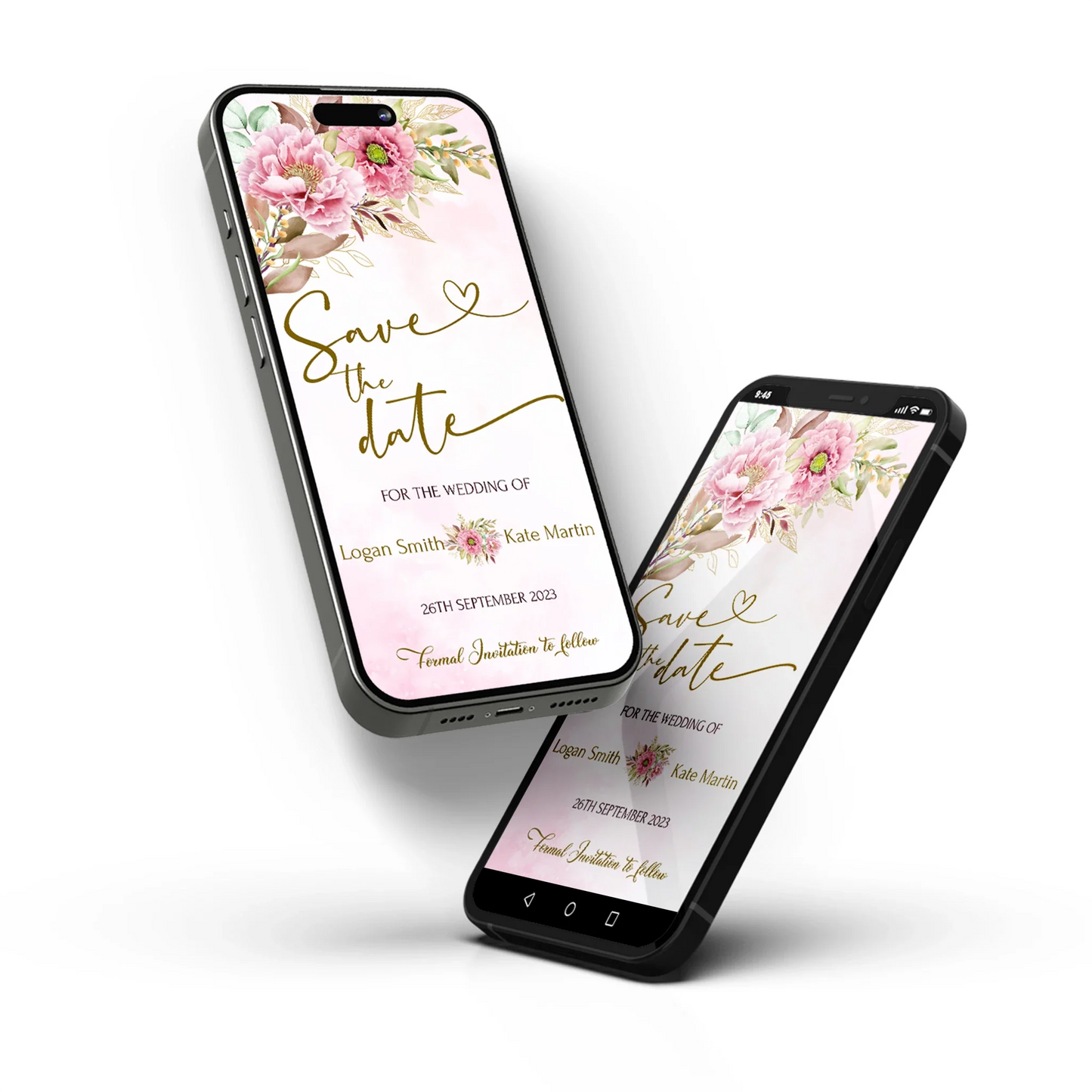 Pink Peony Printable Wedding Event Date Mobile Version Save the Date Template