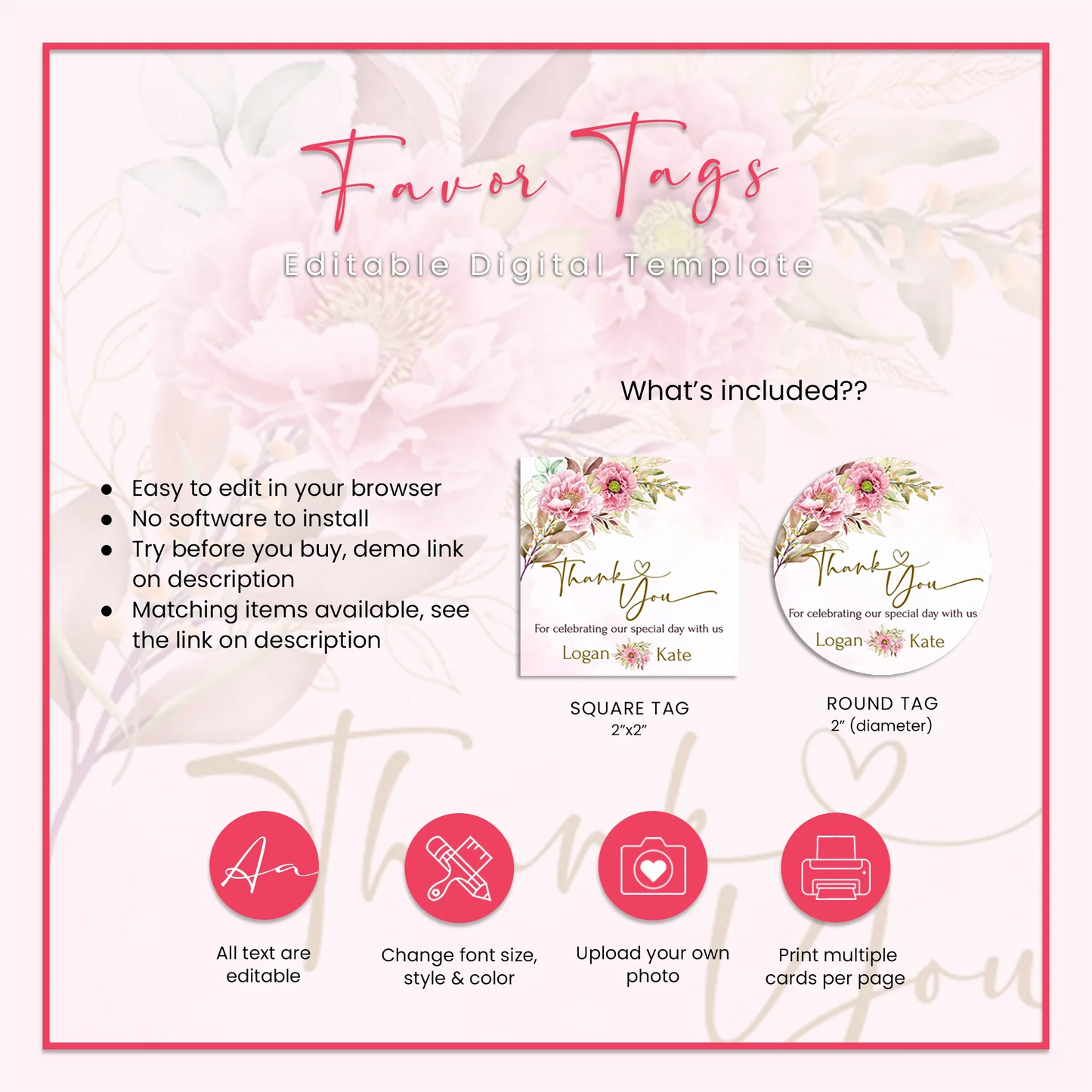 Pink Peony DIY Wedding Gift Tags