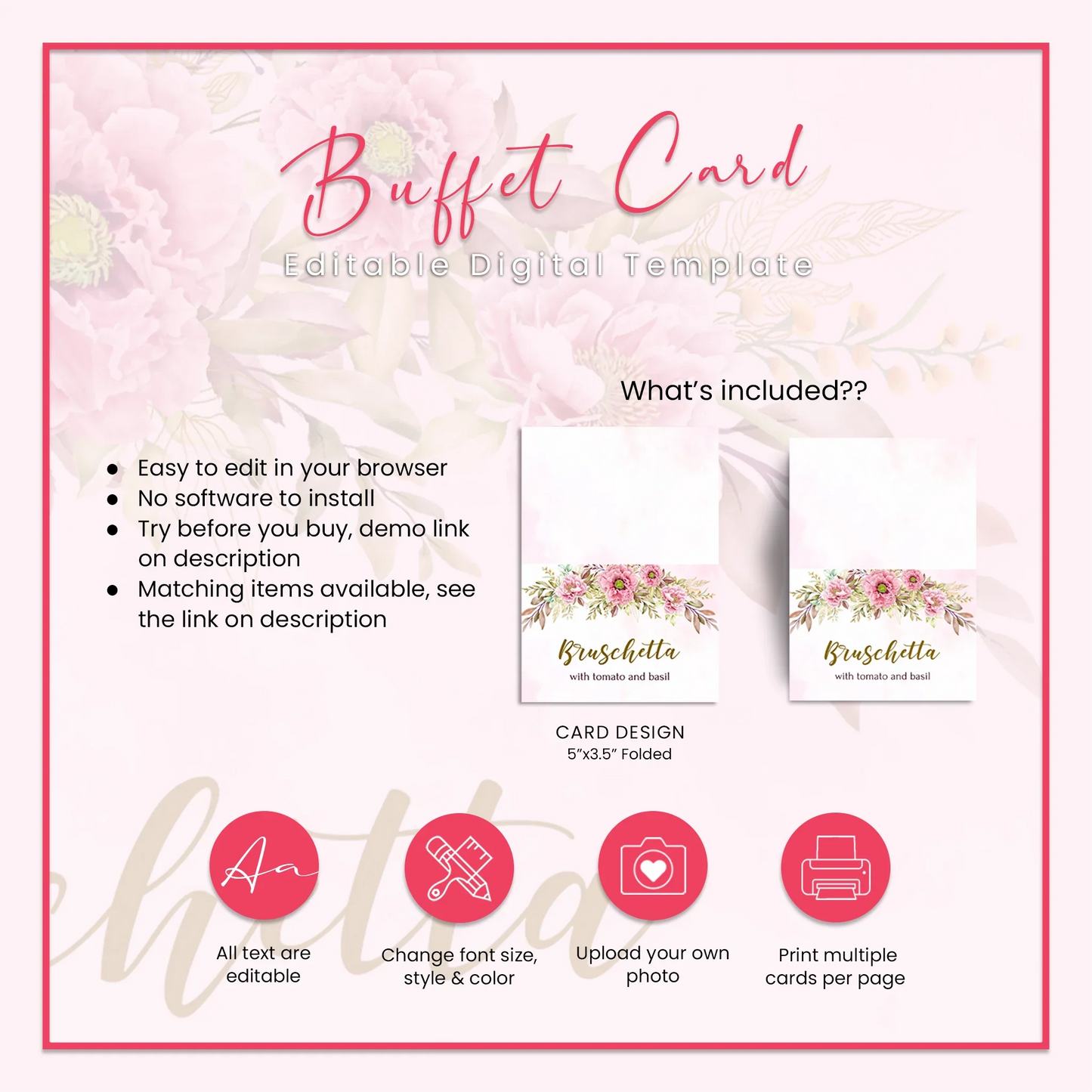 Pink Peony Personalized Buffet Card