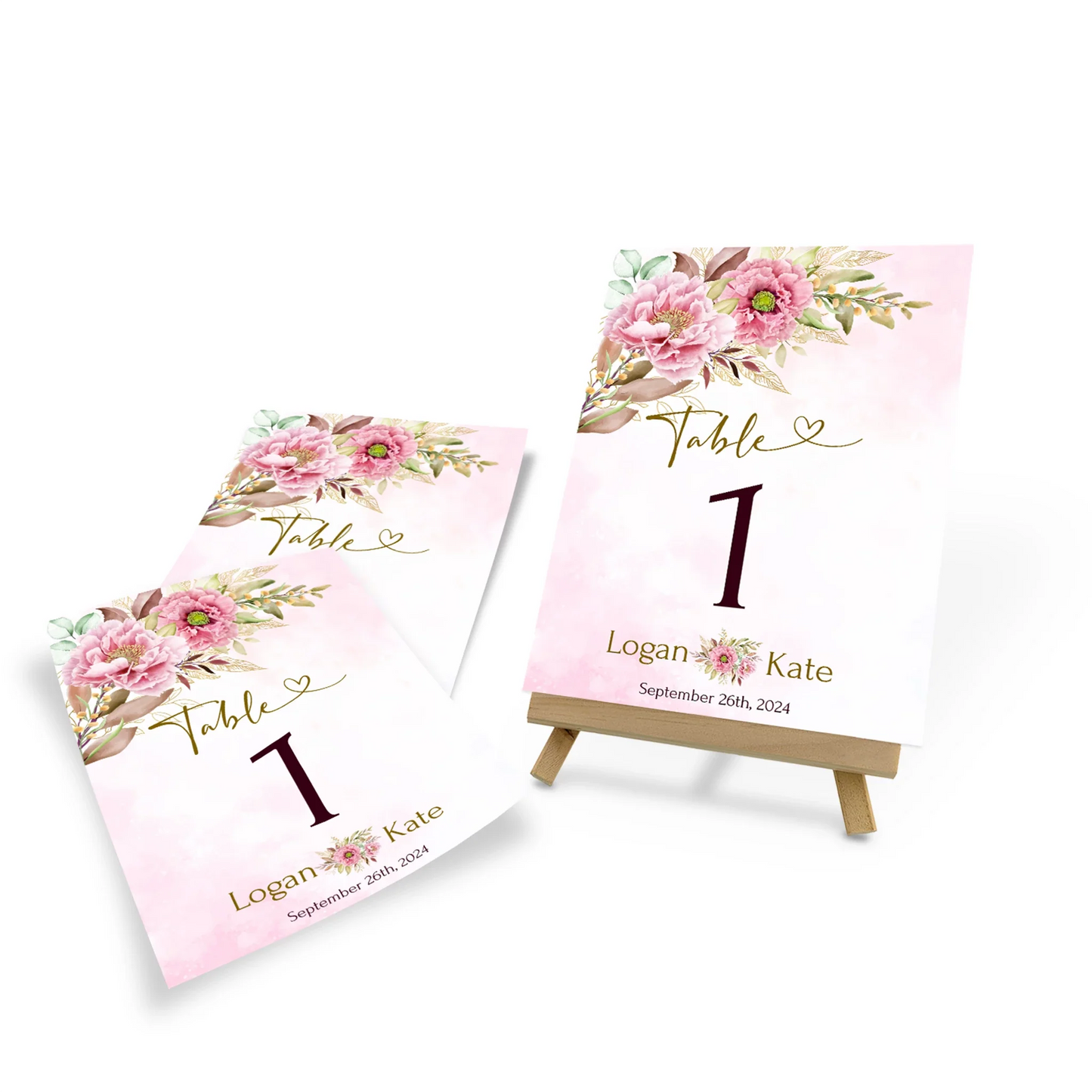 Pink Peony Printable Table Number Cards for Wedding Table Organization