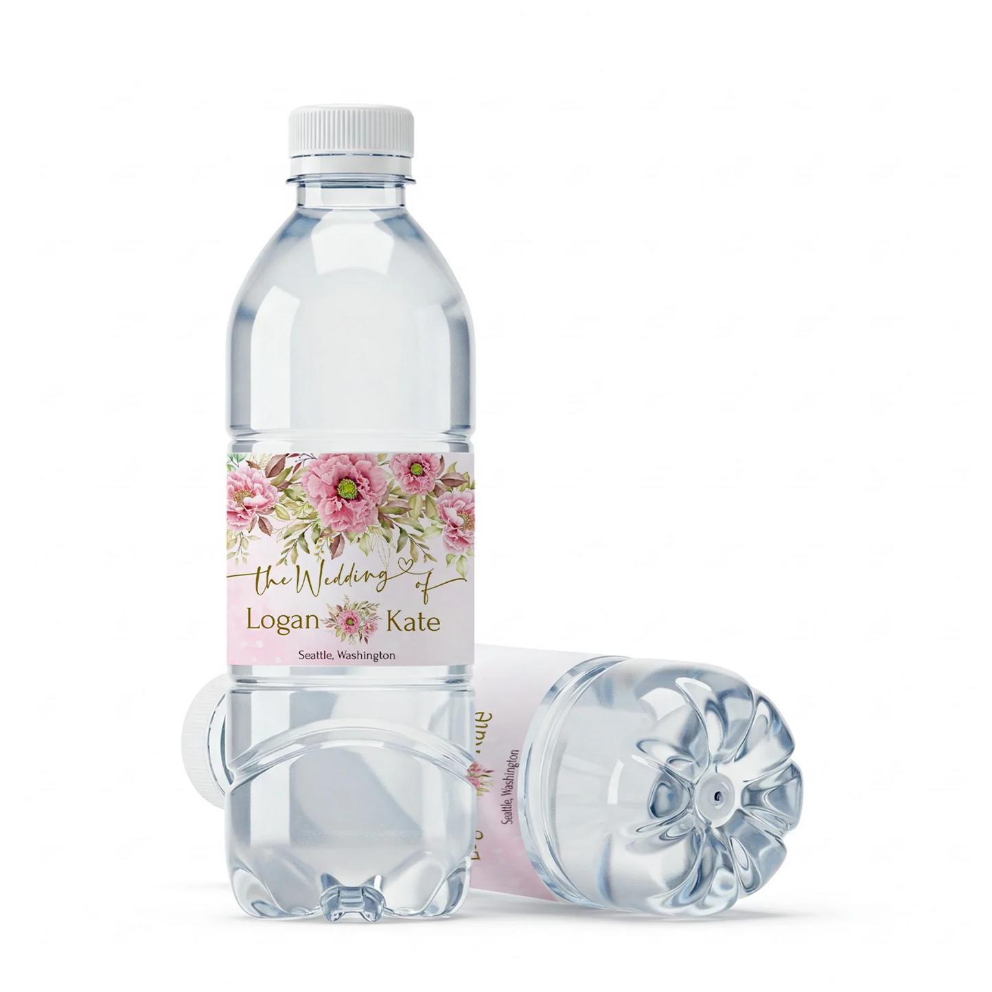 Pink Peony Printable Water Bottle Label for Wedding and Event Decor