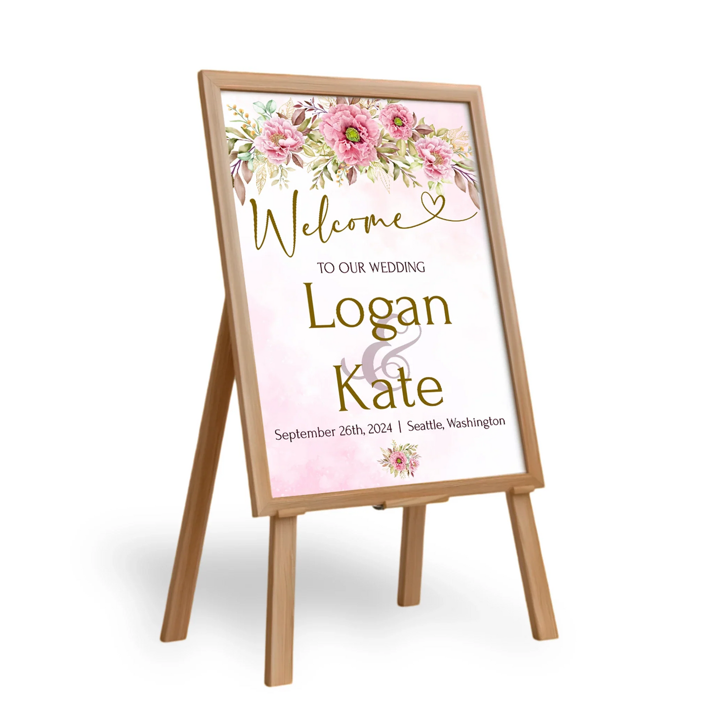 Pink Peony DIY Wedding Welcome Sign for Elegant Wedding Entrance