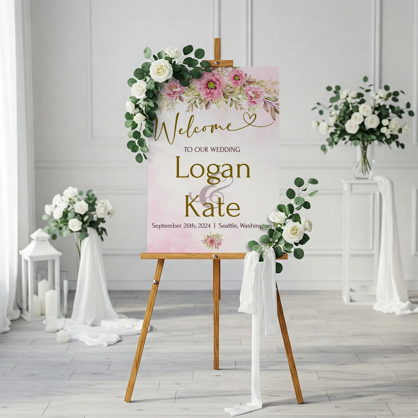 Peony DIY Wedding, Floral Wedding Party Supplies, Pink Peony Themed, Floral Digital Template, Editable Pink Peony Image SVG PNG