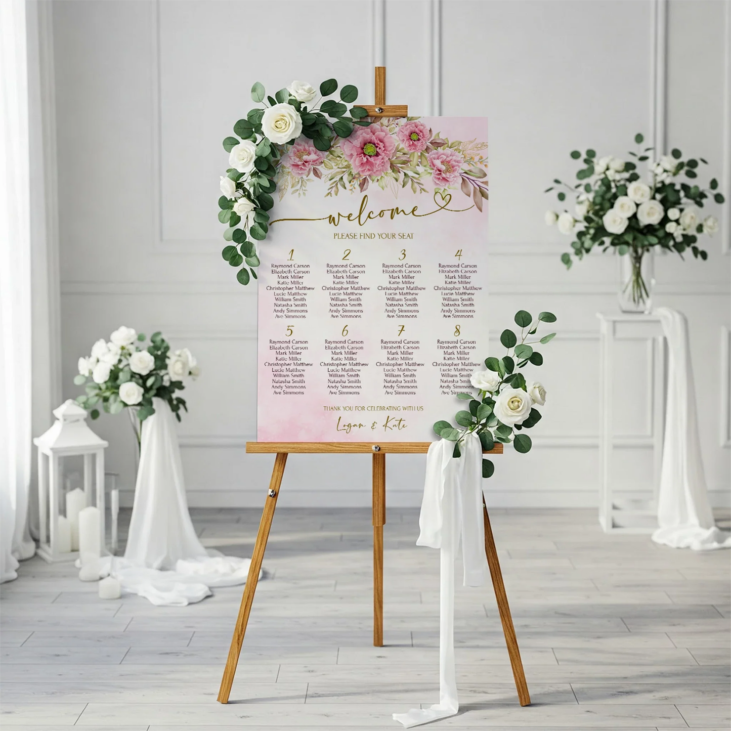 Peony DIY Wedding, Floral Wedding Party Supplies, Pink Peony Themed, Floral Digital Template, Editable Pink Peony Image SVG PNG