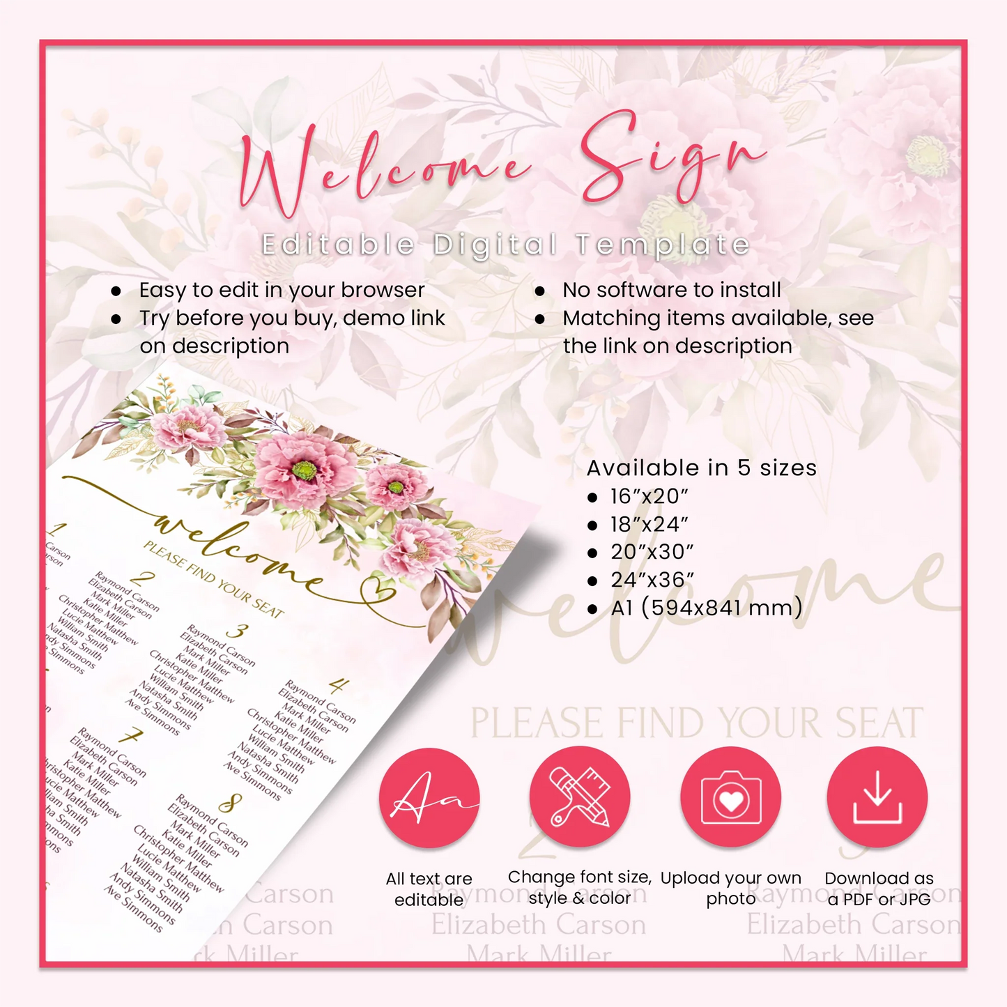 Pink Peony Wedding Seating Plan