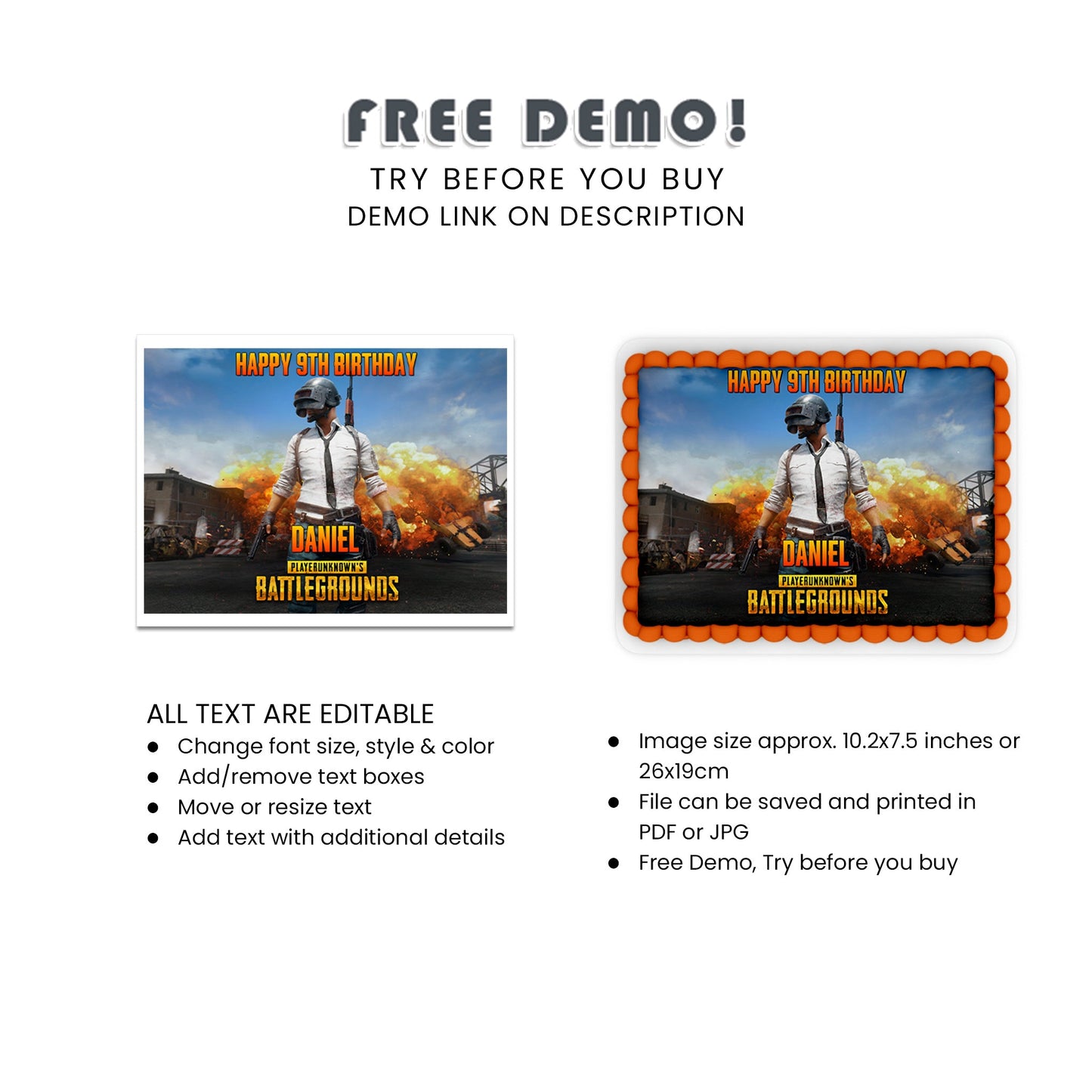 PUBG Personalized Sheet Cake Topper - - Custom Sheet Cake Toppers for PUBG - Perfect for Birthdays and Events