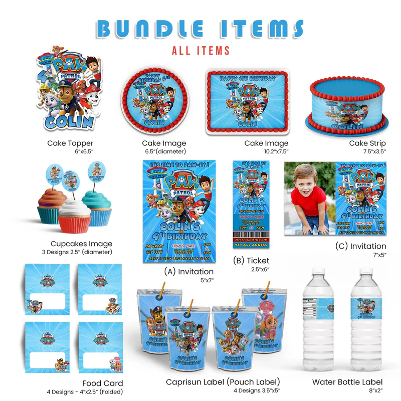 Paw Patrol party pack bundle with character designs on white background