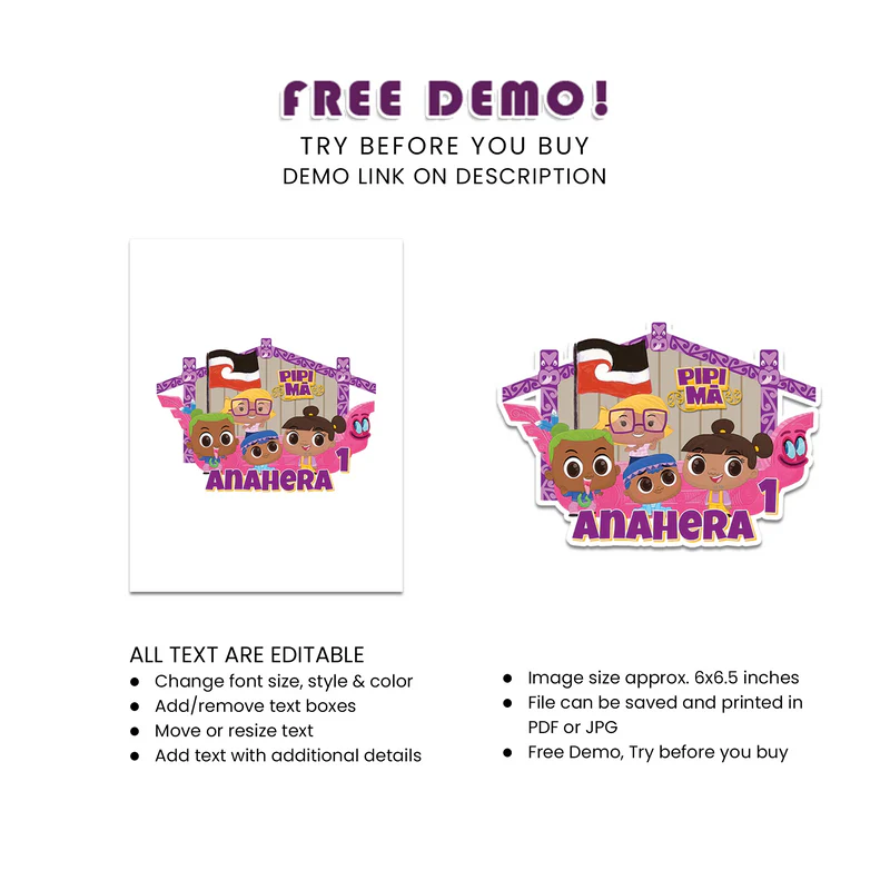Pipi Ma Personalized Cake Toppers Printable Digital Download