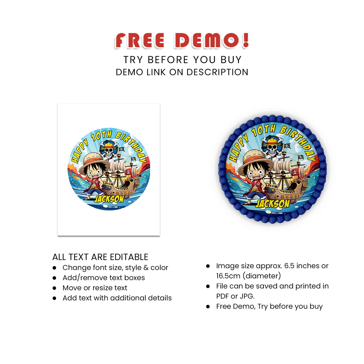 Round Sheet Cake Images from One Piece - Personalized for Your Special Occasions