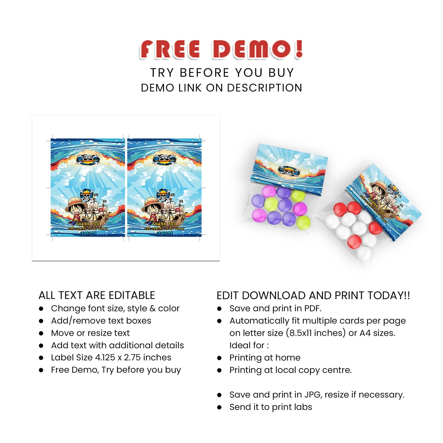 One Piece Treat Bag Topper Label - Add a Personal Touch to Your Treat Bags