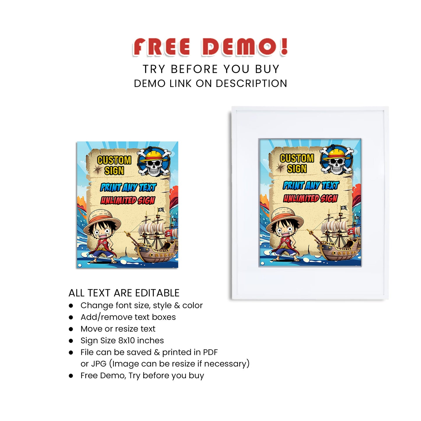 Custom Sign Featuring One Piece - Personalize Your Event Decor