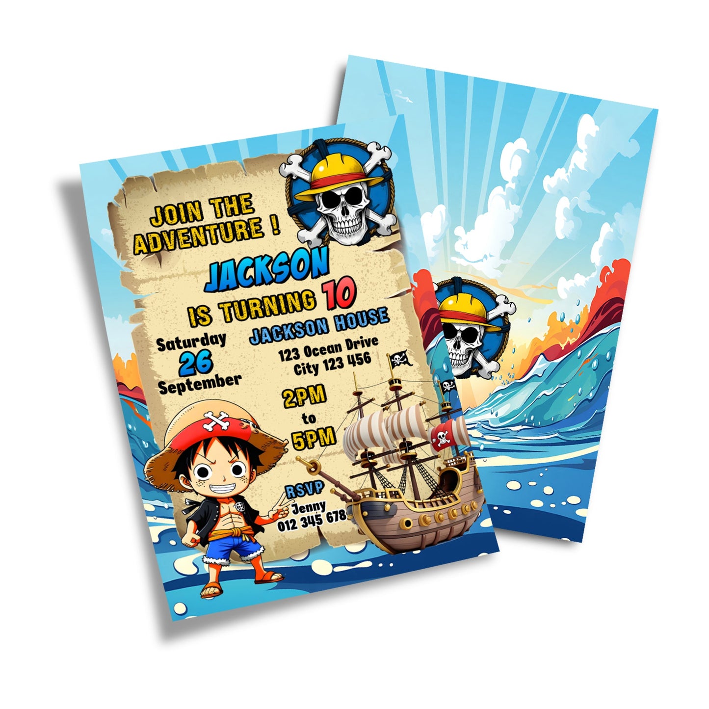 One Piece Manga Series Personalized Birthday Card Invitations