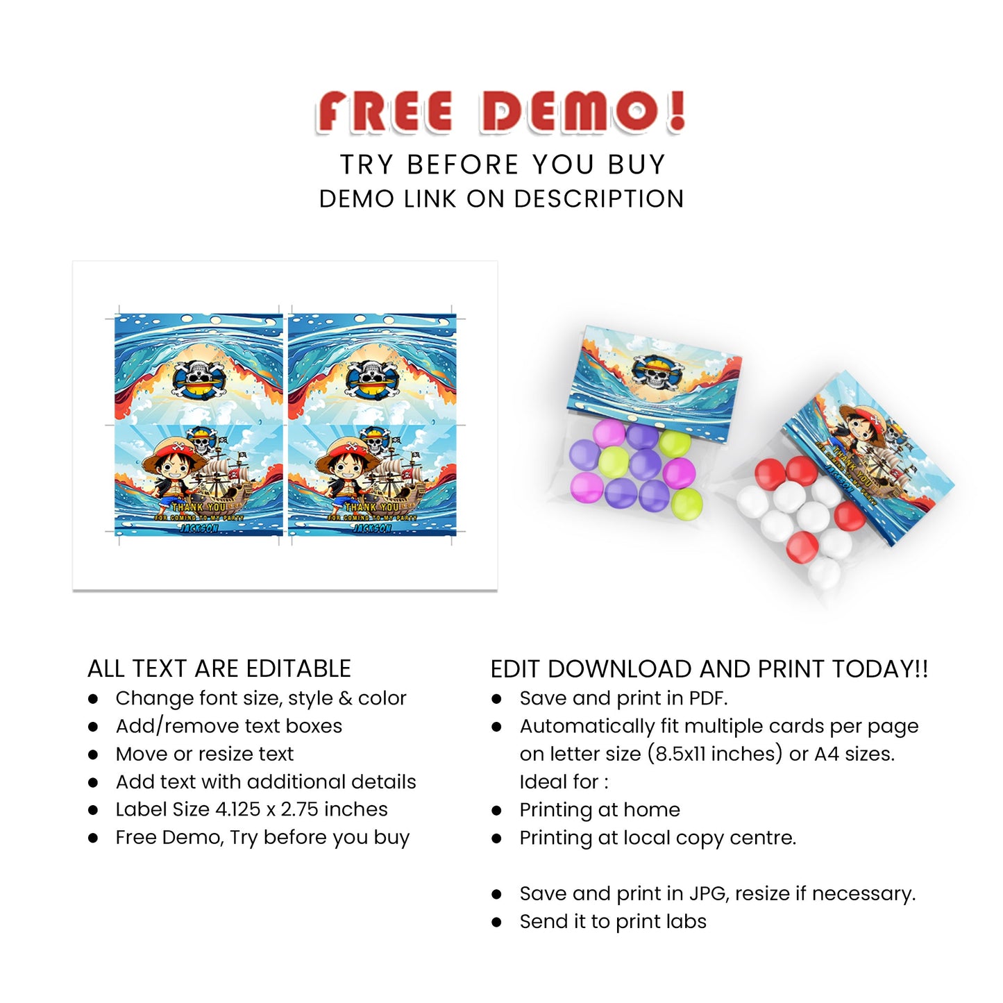 One Piece Treat Bag Topper Label - Add a Personal Touch to Your Treat Bags