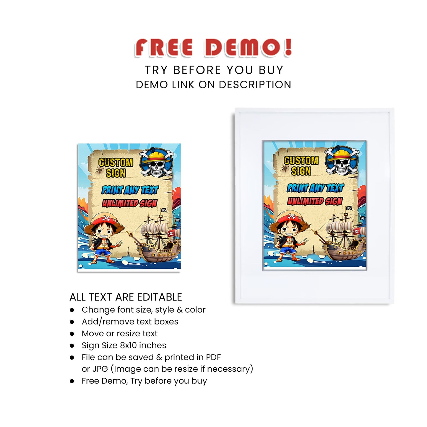 Custom Sign Featuring One Piece - Personalize Your Event Decor