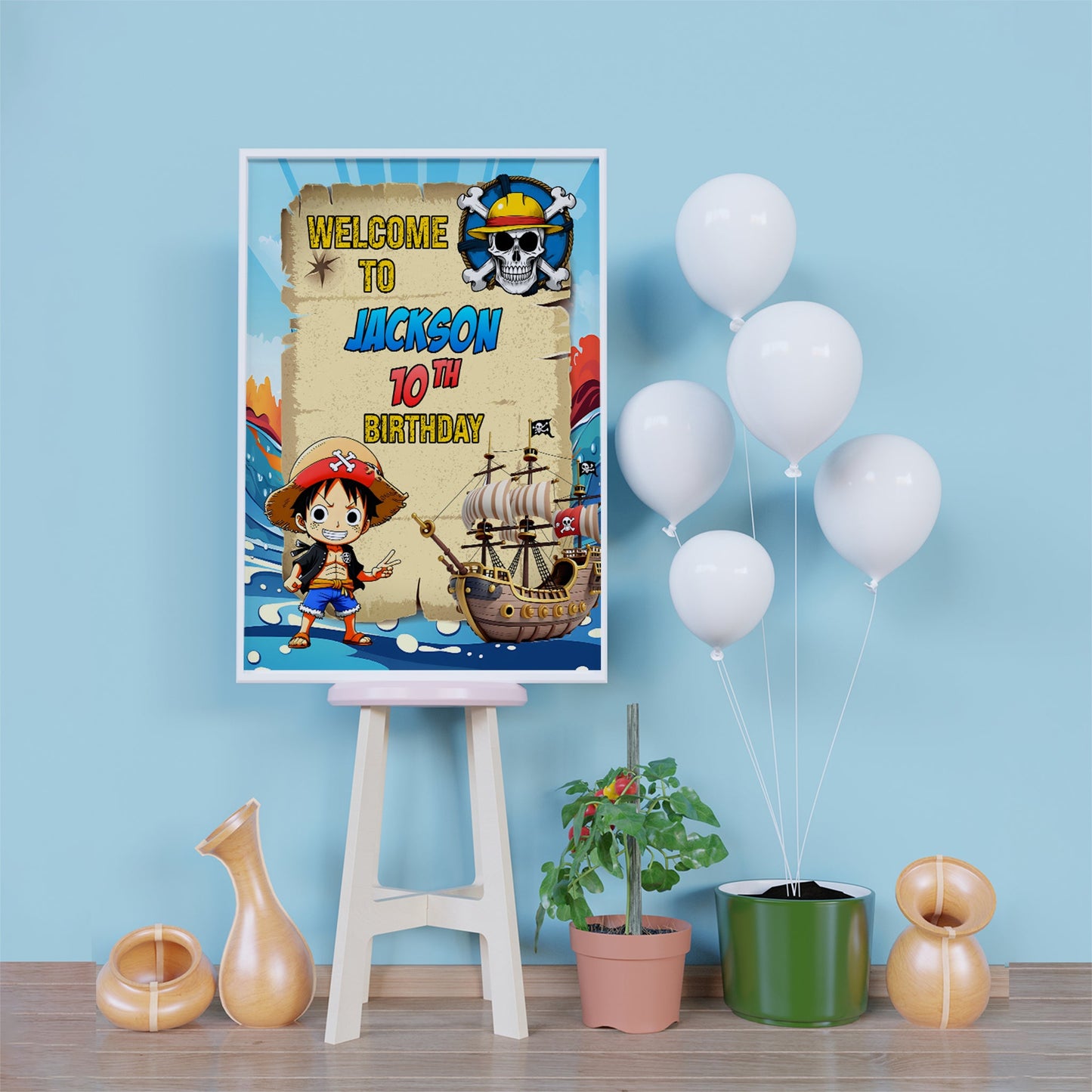 One Piece Birthday Decorations, One Piece Manga Series Party Supplies, Monkey D. luffy Themed, One Piece Anime Digital Template, Editable One Piece Image SVG PNG