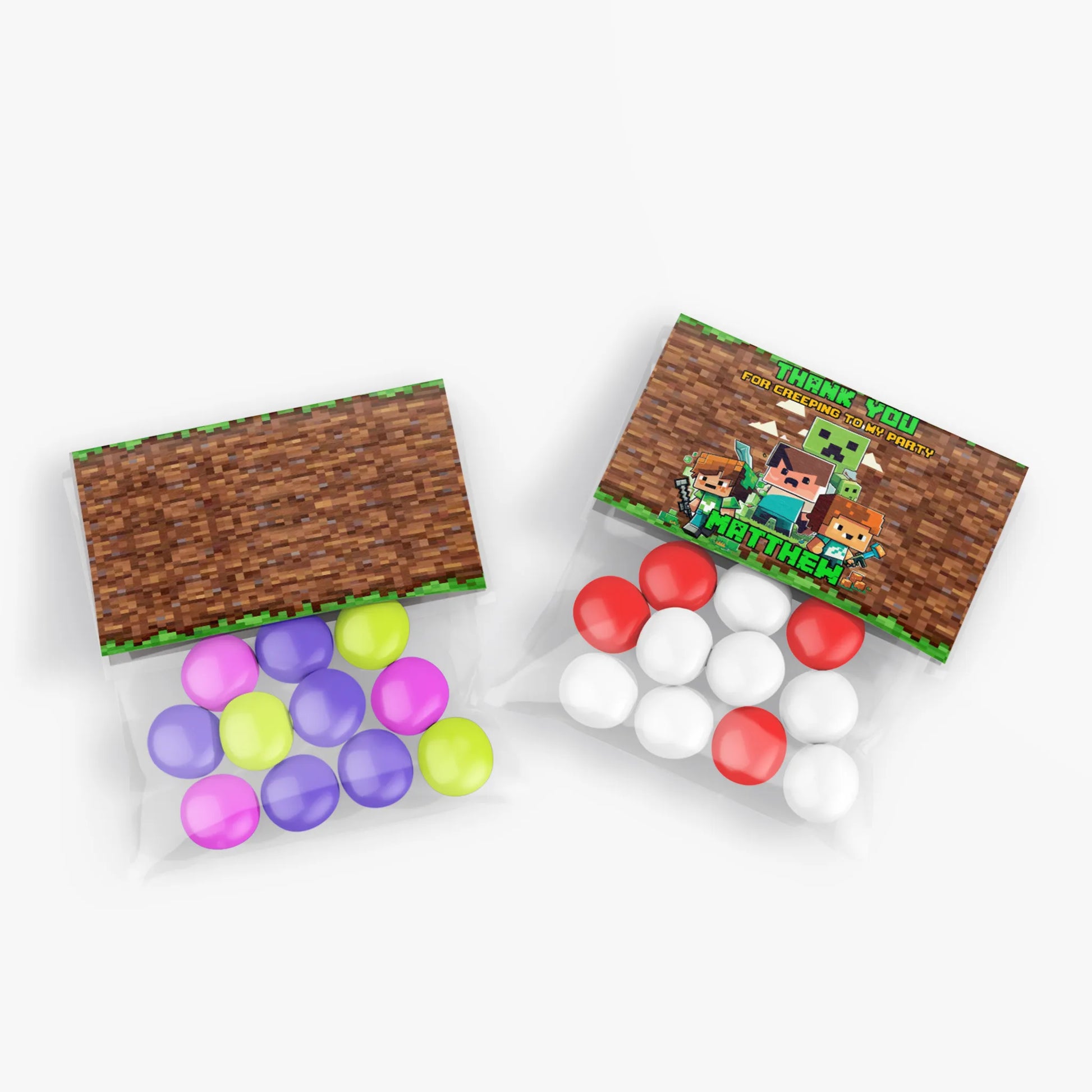 Minecraft treat bag topper label for themed party favors