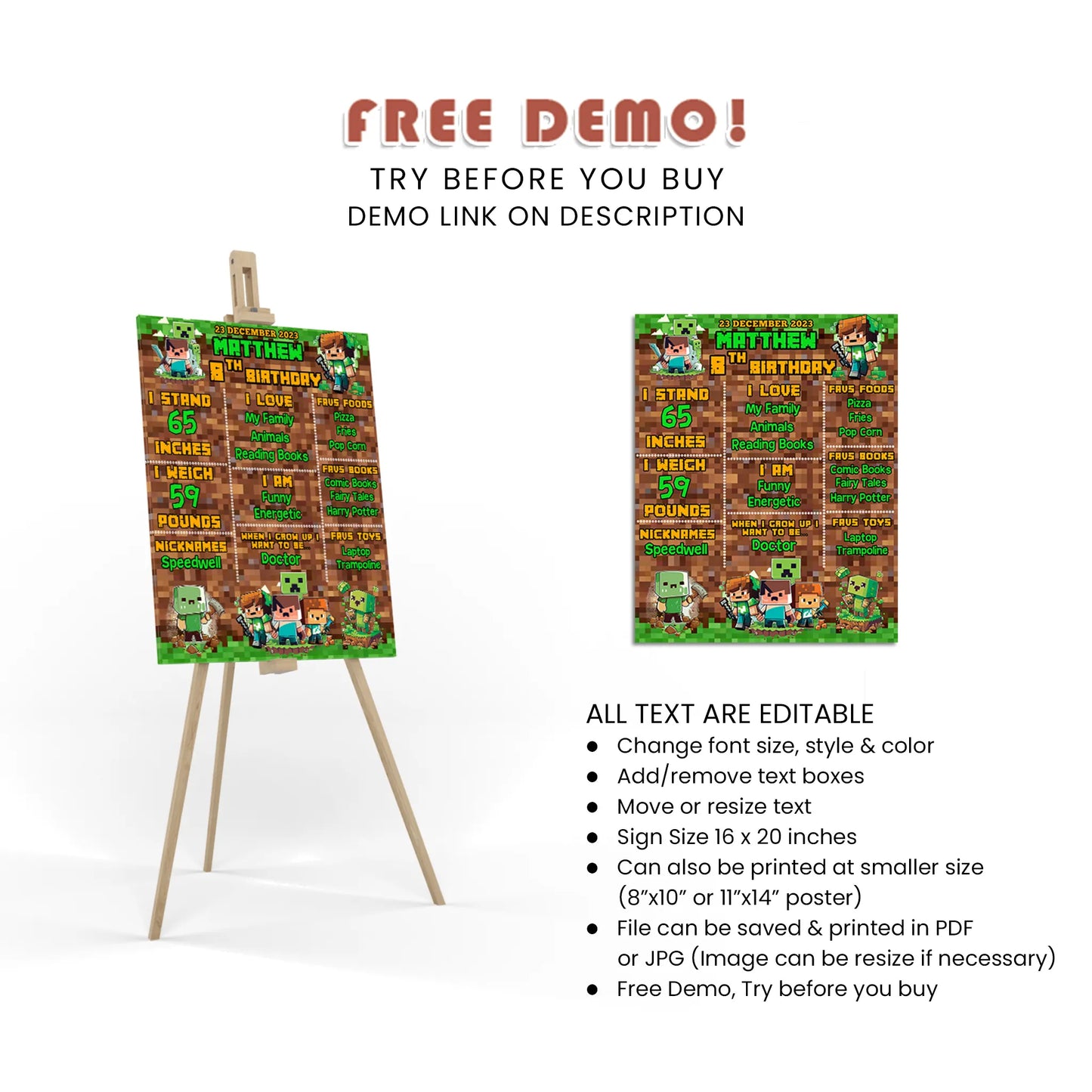 Pixelated Milestone Poster for Birthday Party decorations