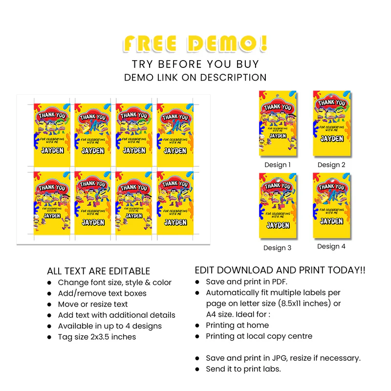 Play Doh Favor Tags – Personalized Party Thank You Tags