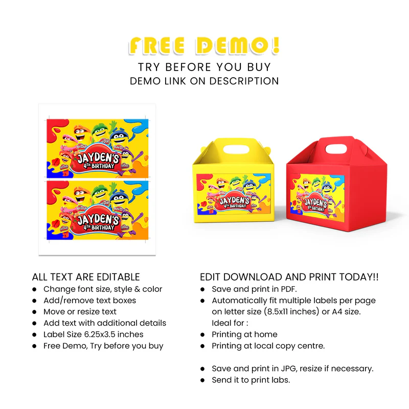 Play Doh Treat Box Labels – Custom Party Favor Packaging