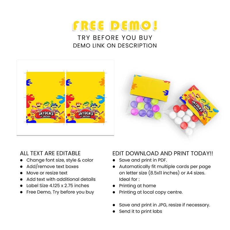 Play Doh Treat Bag Topper Labels – Custom Party Favor Toppers