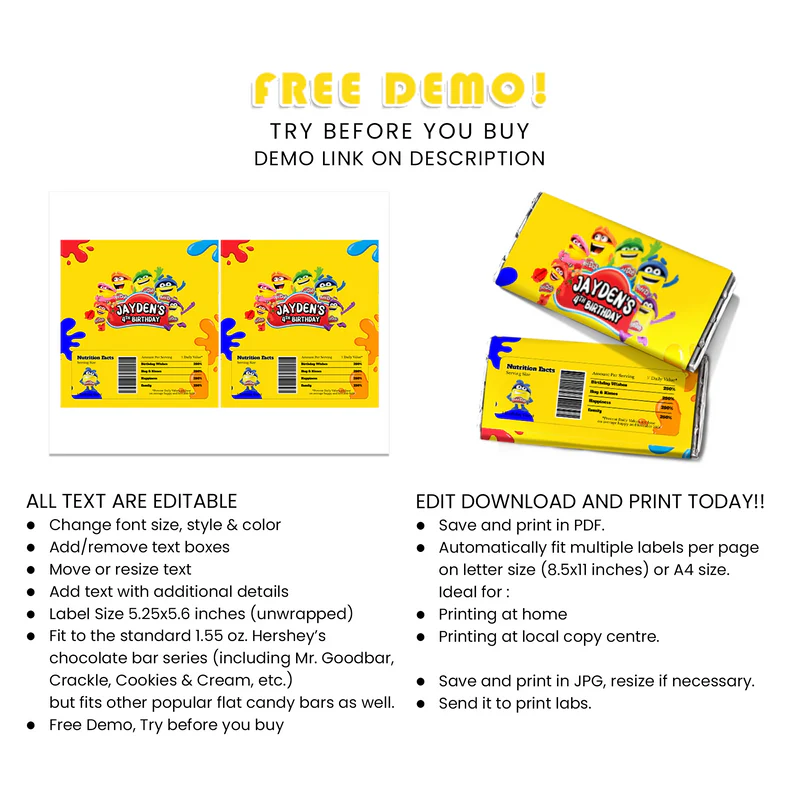 Play Doh Chocolate Labels – Custom Candy Bar Wrappers