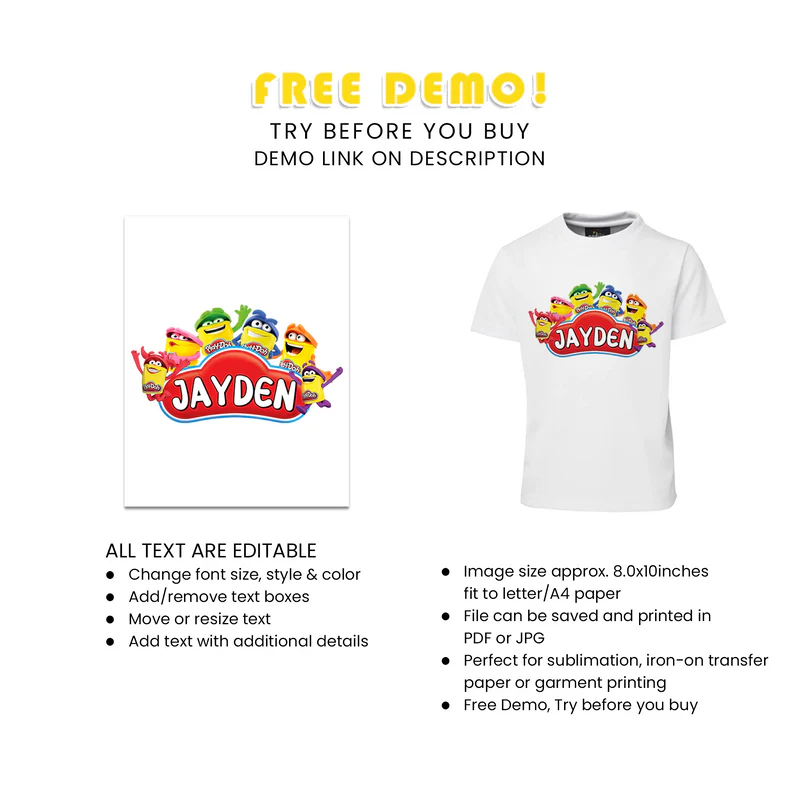 Play Doh Sublimation T-Shirt – Personalized Custom Birthday Shirt