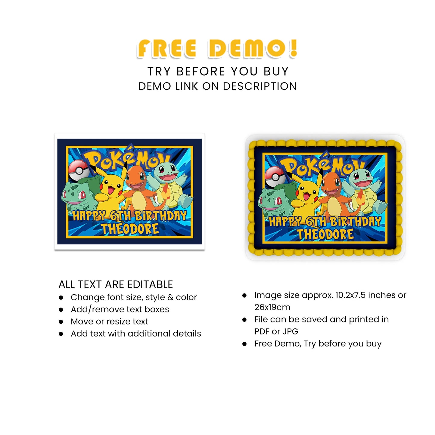 Personalize Your Cake with Pokemon Edible Images - Rectangle Shape - Get Yours Today