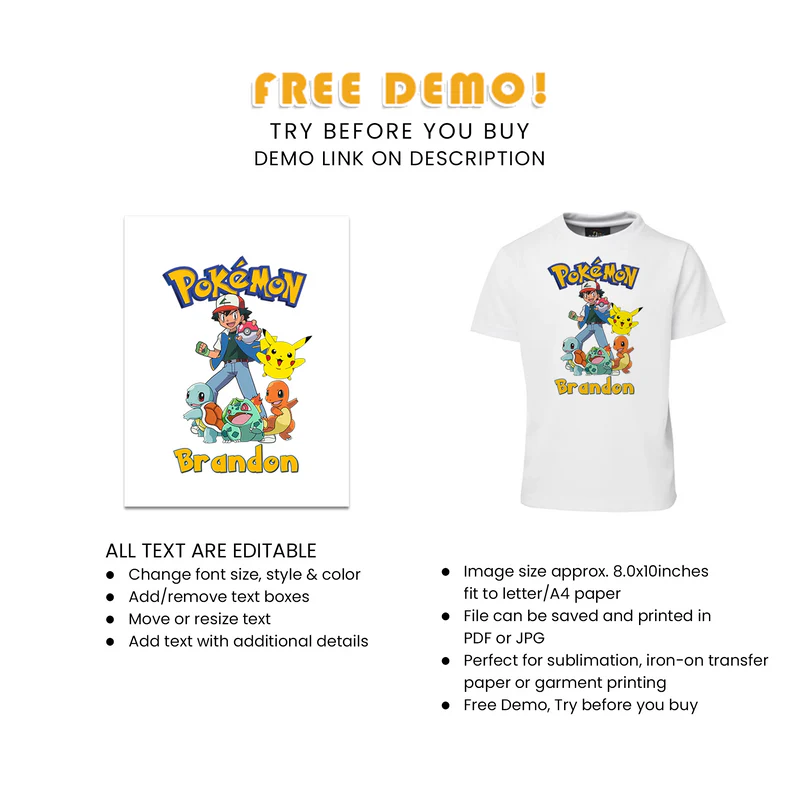 Best Pokemon Sublimation T-Shirt Custom Apparel