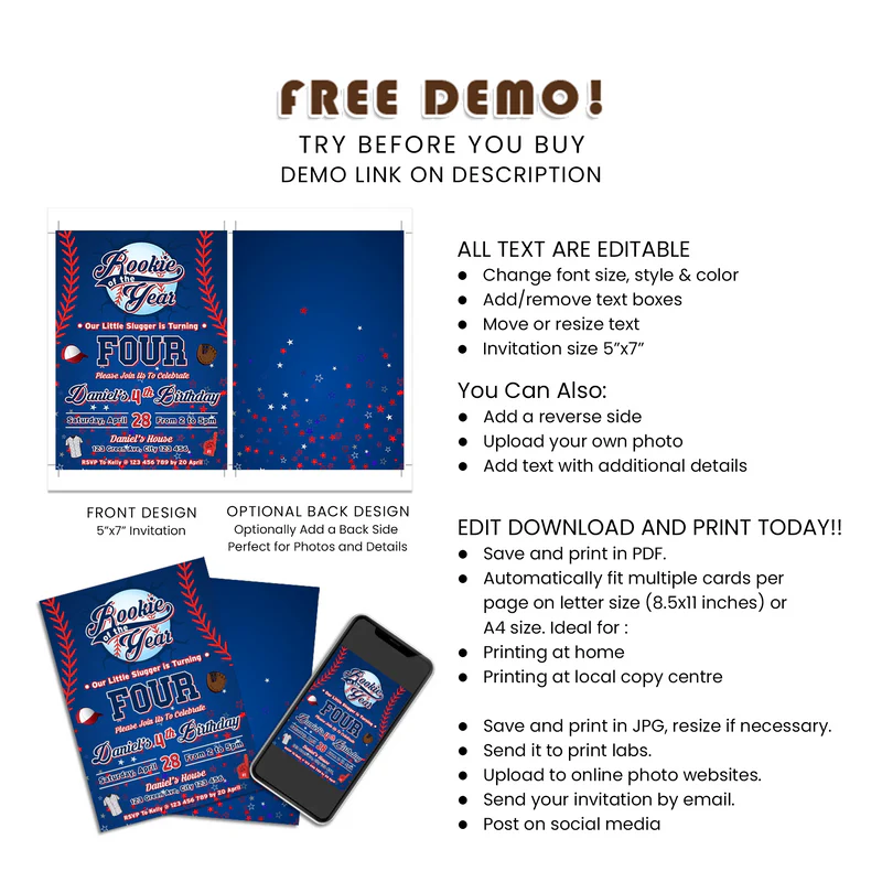 Rookie of the Year Invitation Card | Editable Birthday Invite | Digital Template