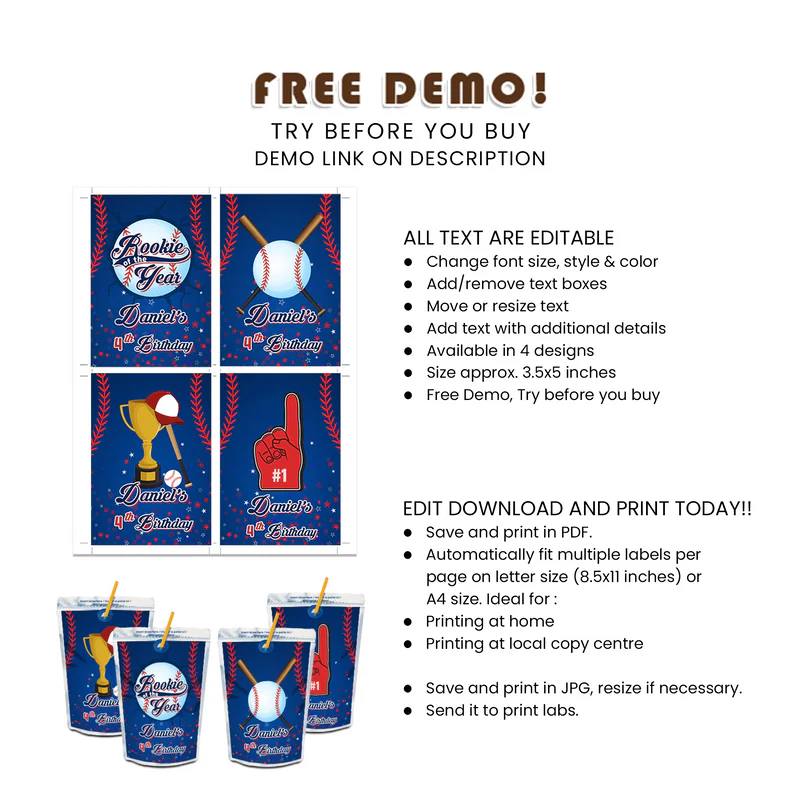 Rookie of the Year Juice Pouch Label | Editable Caprisun Wrap | Digital File