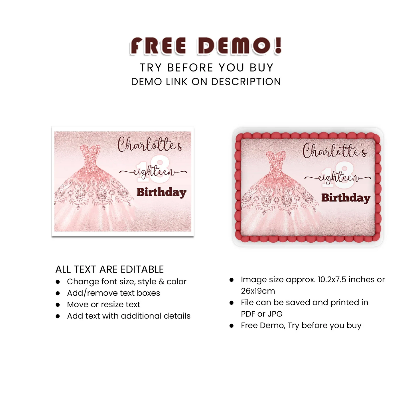 Rose Gold Personalized Sheet Cake Topper - Custom Design