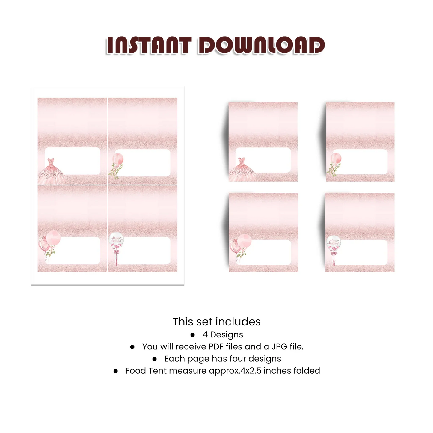 Rose Gold Food Cards - Custom Party Labels